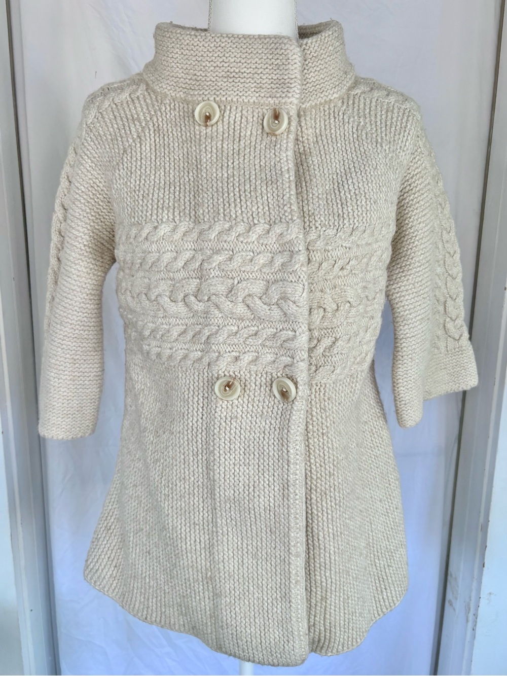 LOFT Cream Merino Wool Blend Cable Knit Long Cardigan Coat Large